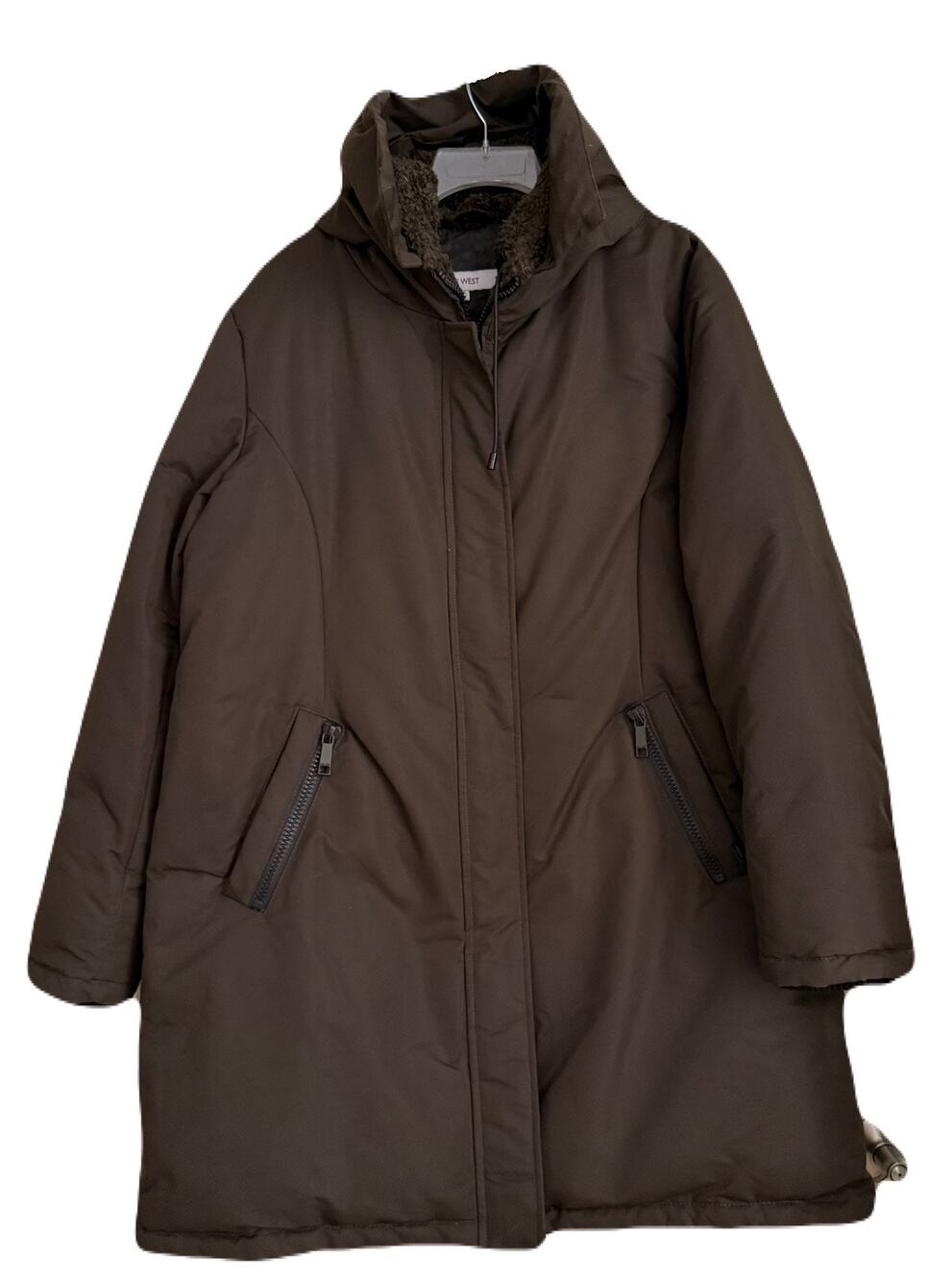 Nine West Long Heavy Parka, Fur Lined Hood - Brown XXL